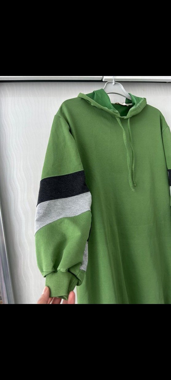 Uzun Kesim Yeşil Kadın Sweatshirt - Görsel 2