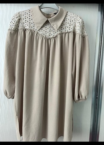 Bej Uzun Kollu Nakışlı Kadın Tunik - Görsel 6