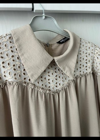 Bej Uzun Kollu Nakışlı Kadın Tunik - Görsel 11