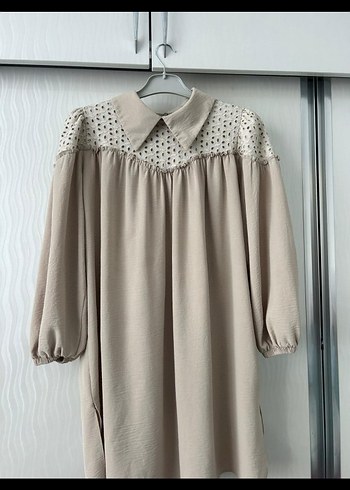 Bej Uzun Kollu Nakışlı Kadın Tunik - Görsel 9