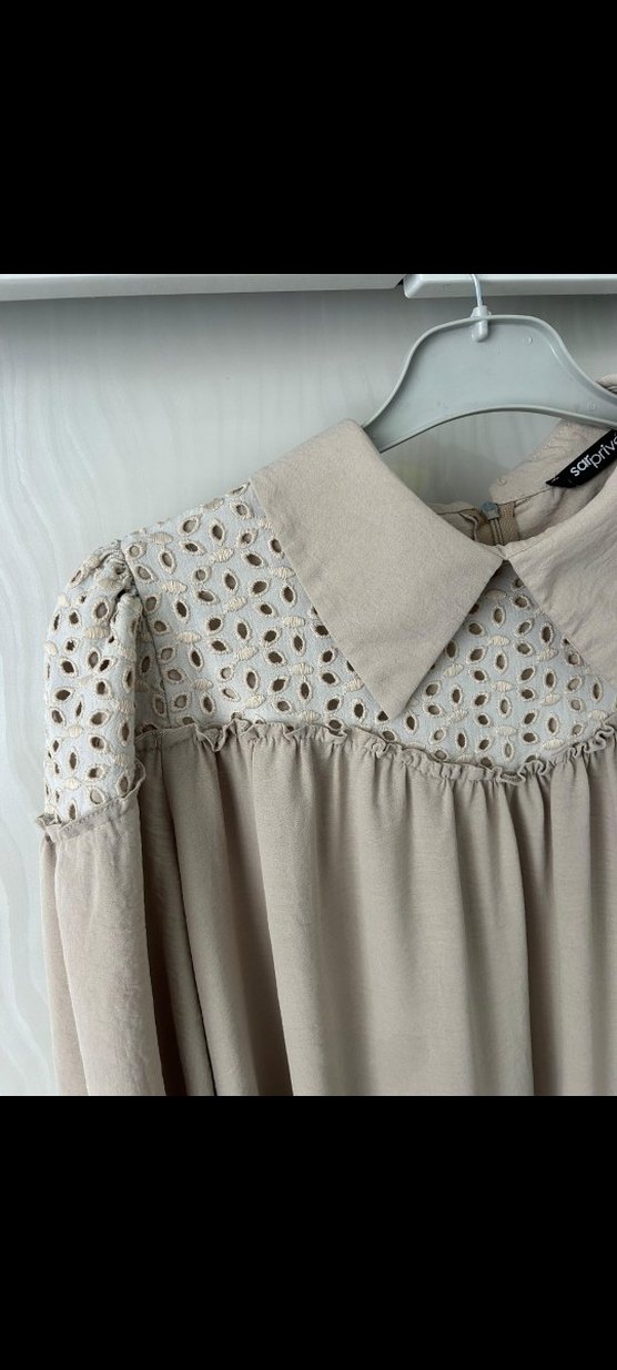 Bej Uzun Kollu Nakışlı Kadın Tunik - Görsel 5