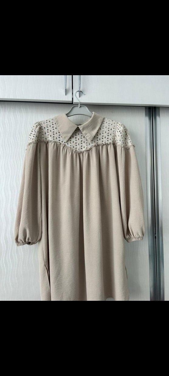 Bej Uzun Kollu Nakışlı Kadın Tunik - Görsel 4