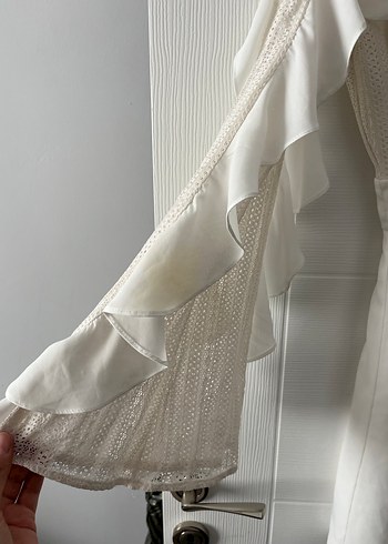 Beyaz Fırfırlı Mini Bohem Uzun Kollu Elbise - Görsel 5