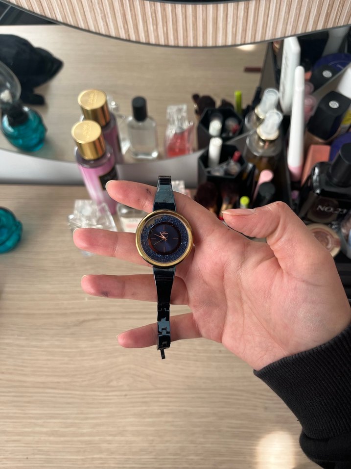 Koyu Renkli lacivert Altın Kadın Kol Saati - Görsel 2