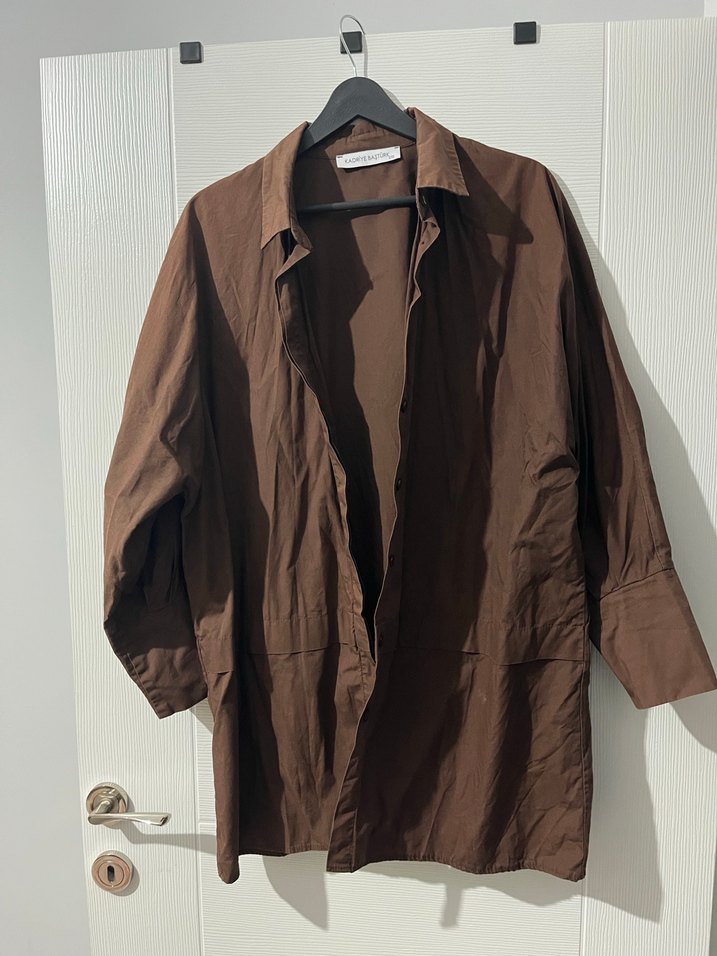 Kadın Kahverengi Keten Gömlek - Görsel 5