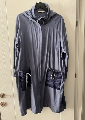 Mavi lacivert Uzun Kapüşonlu Kadın Yağmurluk - Görsel 5