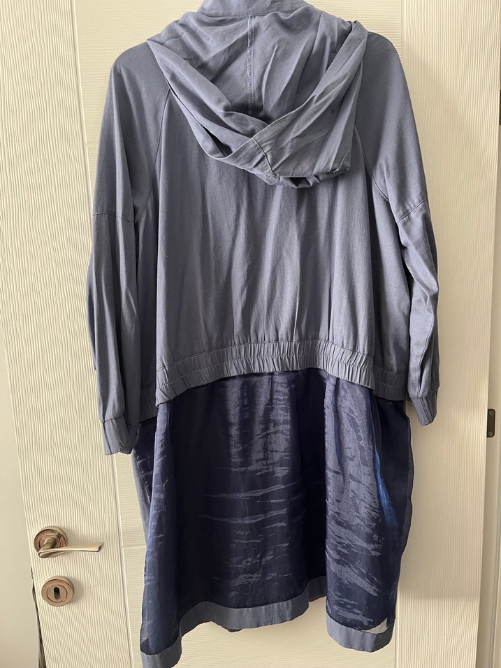 Mavi lacivert Uzun Kapüşonlu Kadın Yağmurluk - Görsel 2