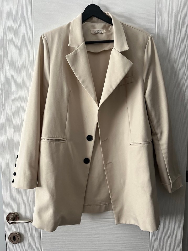 Bej Kadın Ceket, Düğmeli, Normal Boy - Görsel 2