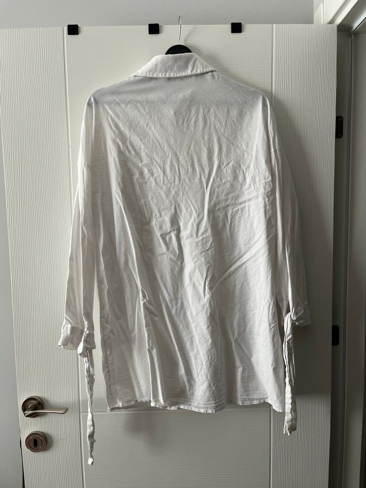 Düğmeli Beyaz Midi Kadın Gömlek - Görsel 4