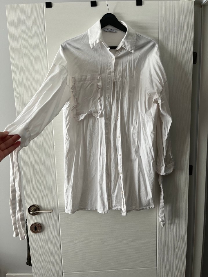 Düğmeli Beyaz Midi Kadın Gömlek - Görsel 2