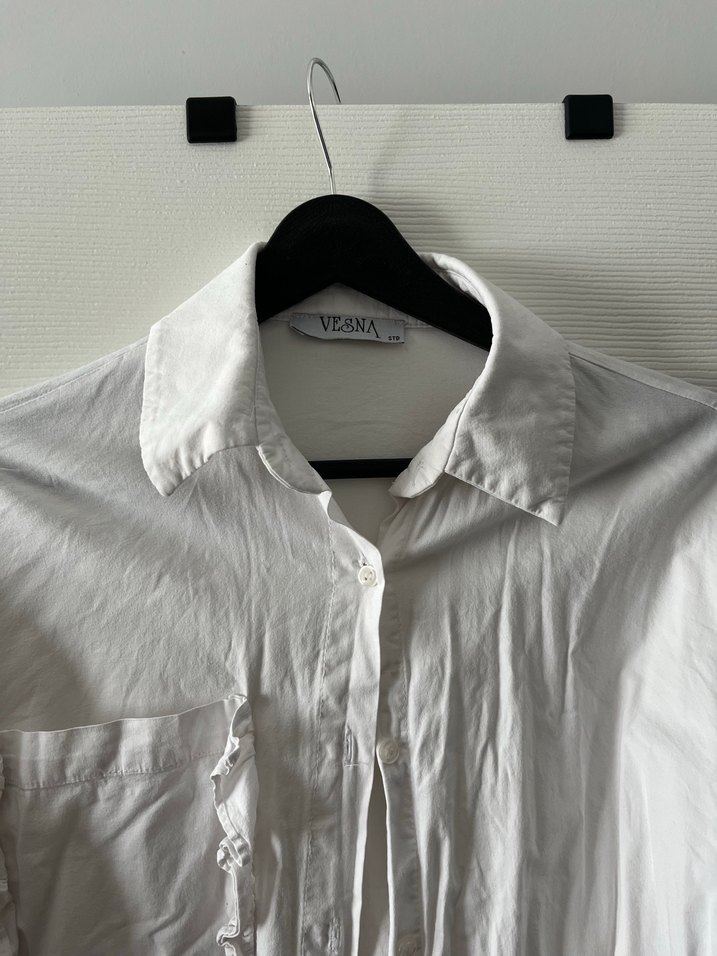 Düğmeli Beyaz Midi Kadın Gömlek - Görsel 3