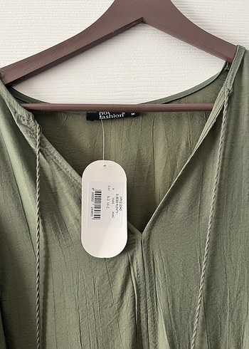 Kadın Haki Uzun Keten Elbise - Görsel 3