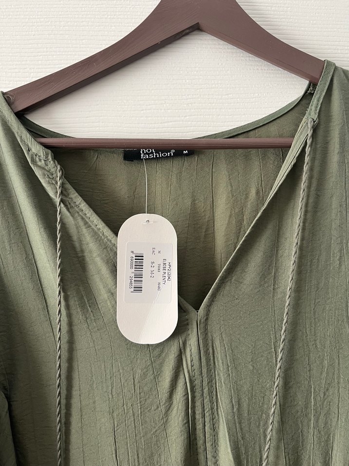 Kadın Haki Uzun Keten Elbise - Görsel 3