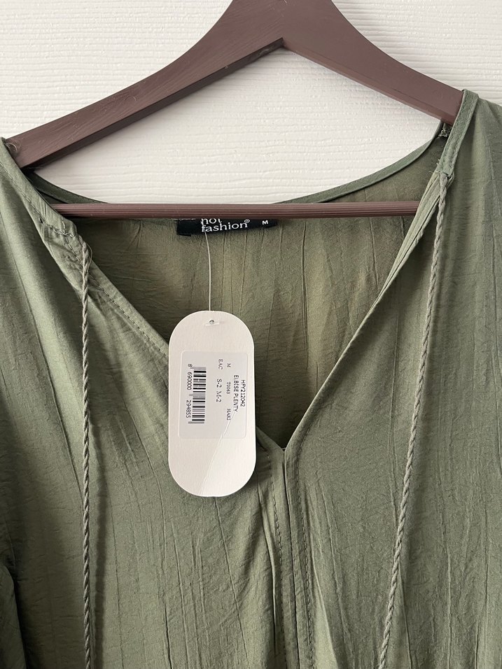 Kadın Haki Uzun Keten Elbise - Görsel 5