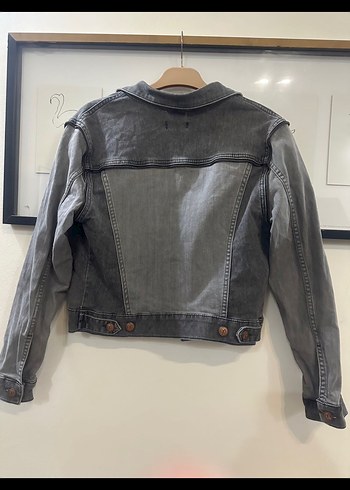 m Beden Gri Düğmeli Kadın Denim Ceket