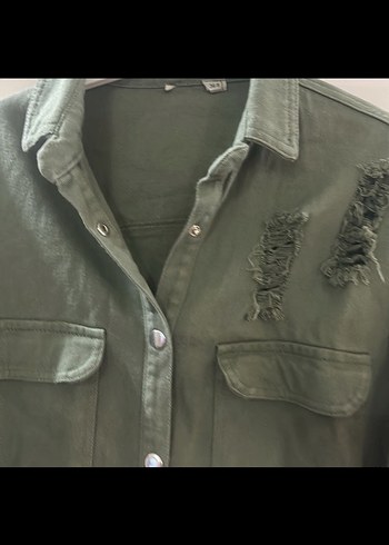 Zara Düğmeli Kamuflaj Yeşil Uzun Kollu Kadın Gömlek