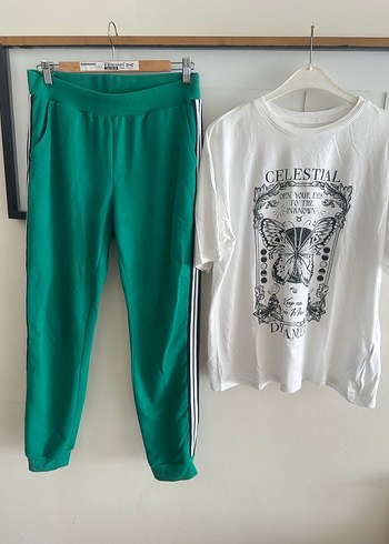 Yeşil Beli Kemerli Rahat Kesim Eşofman