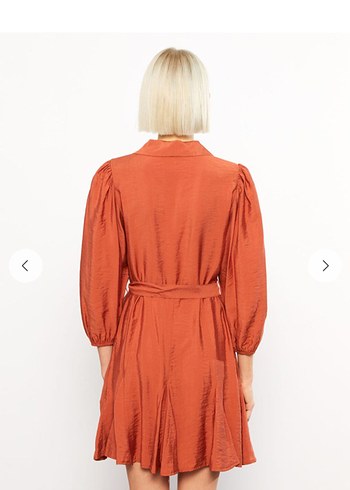 Kemerli Kısa Kollu Kahverengi Midi Elbise - Görsel 6