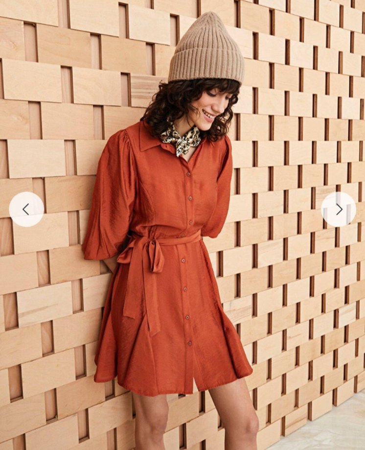 Kemerli Kısa Kollu Kahverengi Midi Elbise - Görsel 2