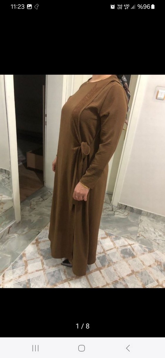 Kahverengi Uzun Salaş Kadın Elbise - Görsel 5