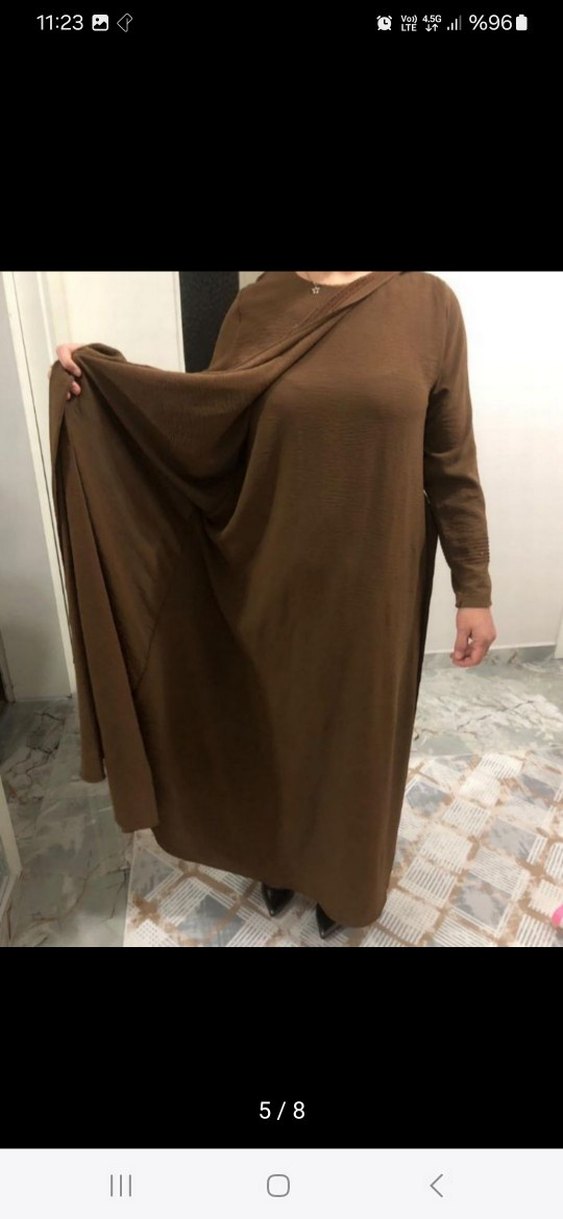 Kahverengi Uzun Salaş Kadın Elbise - Görsel 3