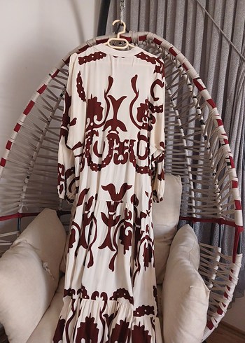 Bohem Tarzı Uzun Kahverengi Desenli Elbise - Görsel 6