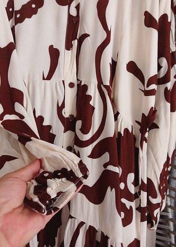 Bohem Tarzı Uzun Kahverengi Desenli Elbise - Görsel 5