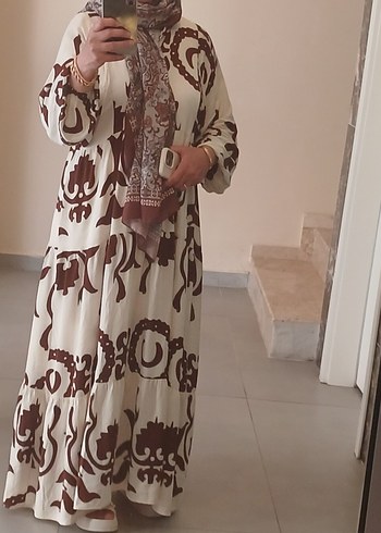 Bohem Tarzı Uzun Kahverengi Desenli Elbise