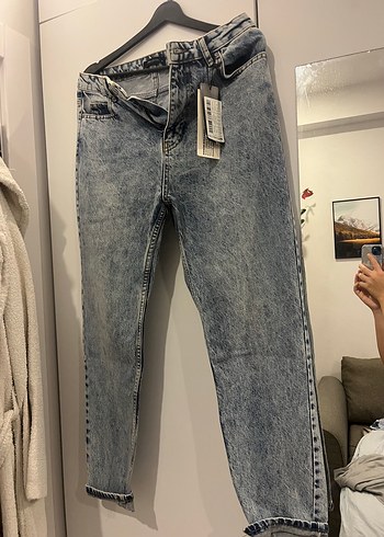 Diğer Acik Mavi Yikamali Rahat Denim Jean