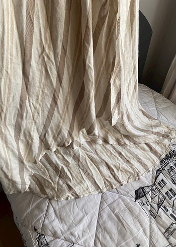 Bej Keten V Yaka Drapeli Uzun Elbise - Görsel 4