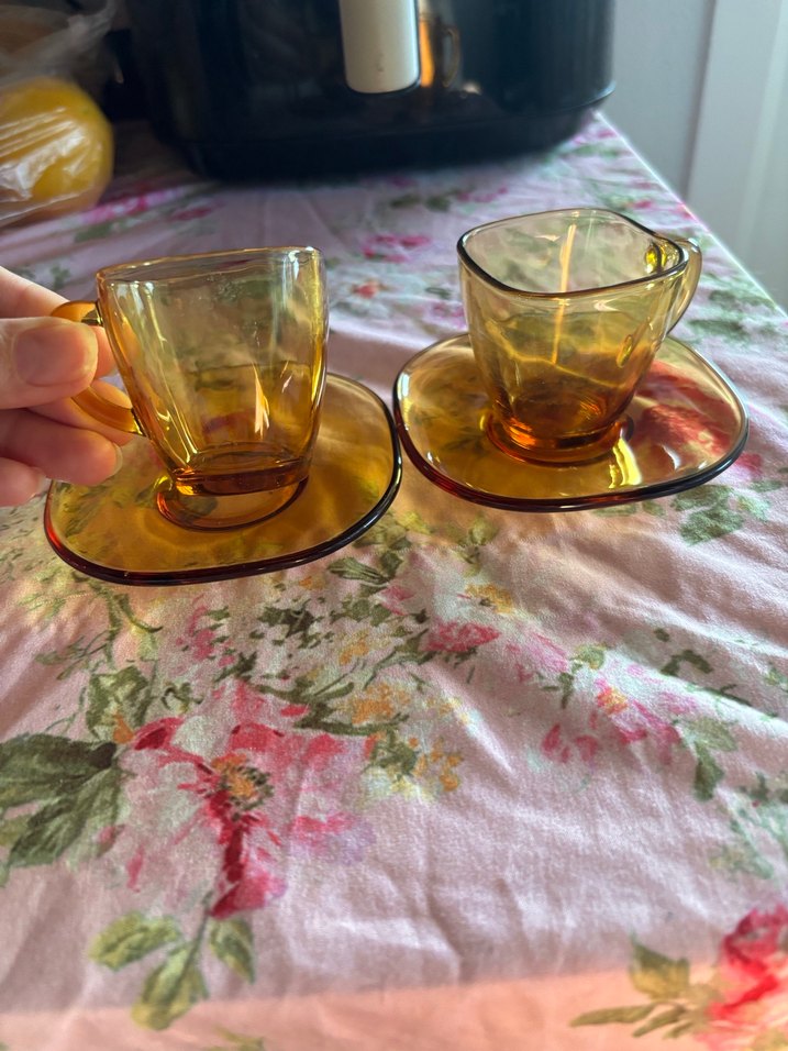 Koyu Bej Cam Fincan ve Tabak Seti - Görsel 2