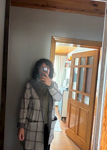 Gri Örgü Triko Kaban - Görsel 6