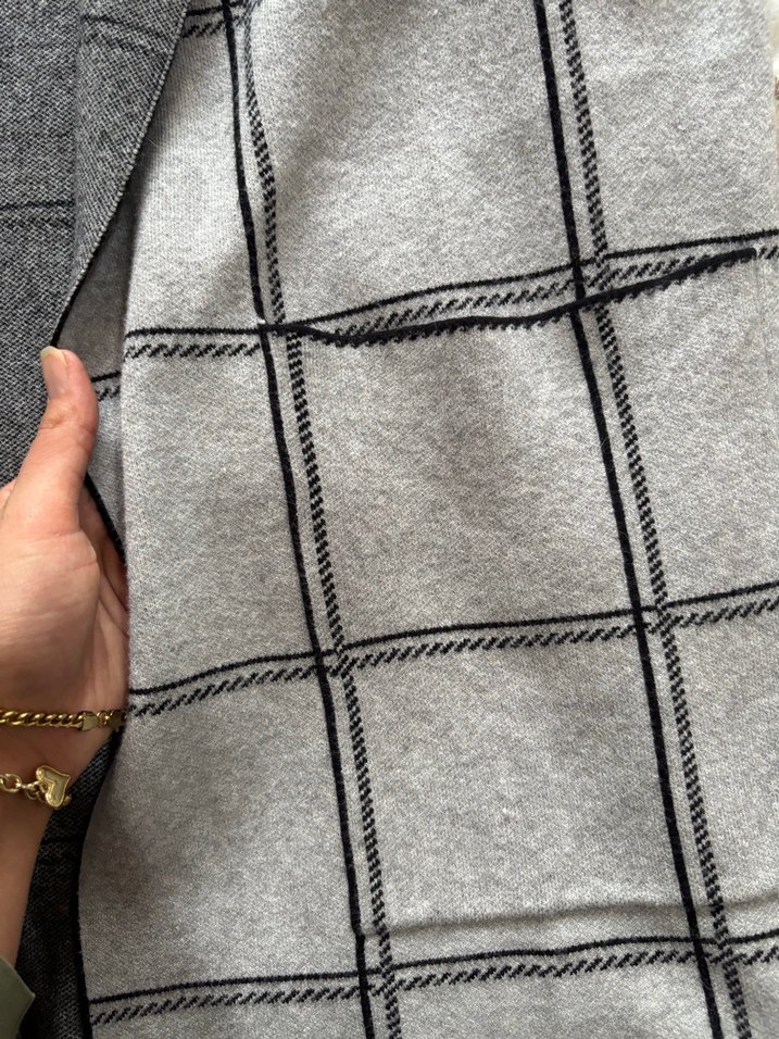 Gri Örgü Triko  Kaban - Görsel 2