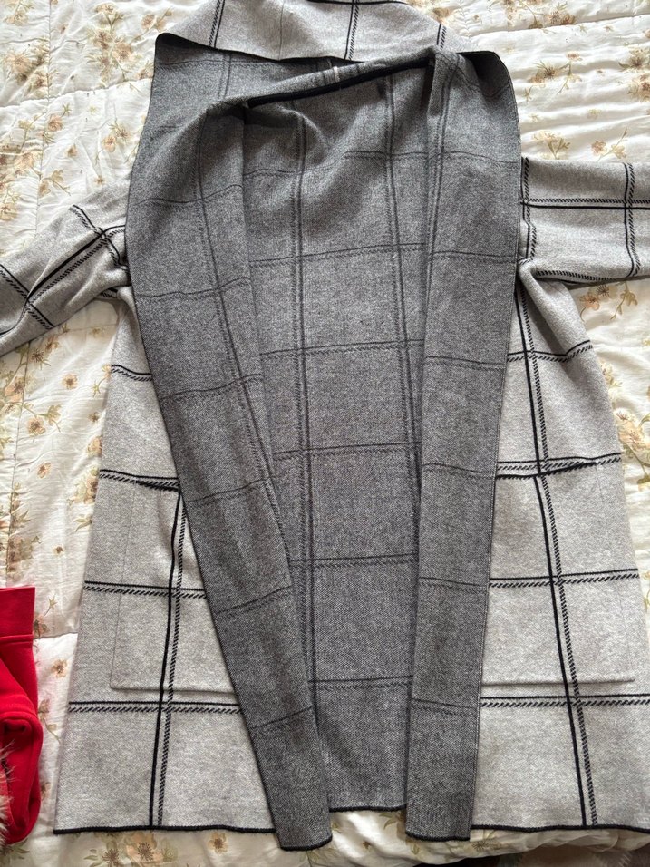 Gri Örgü Triko  Kaban - Görsel 5