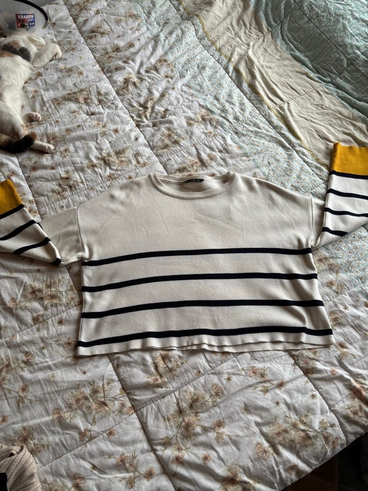 Çizgili, Uzun Kollu crop Triko - Görsel 3