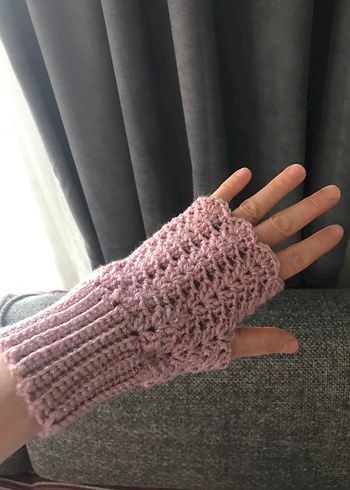 Dantel Detaylı Pembe Simli Örgü Eldiven - Görsel 2