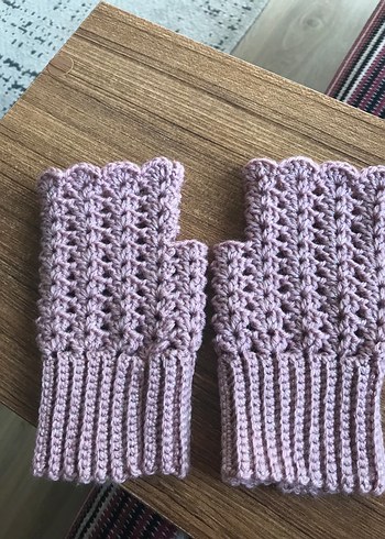 Dantel Detaylı Pembe Simli Örgü Eldiven - Görsel 3