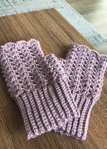Dantel Detaylı Pembe Simli Örgü Eldiven - Görsel 4