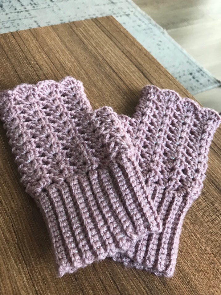 Dantel Detaylı Pembe Simli Örgü Eldiven - Görsel 4