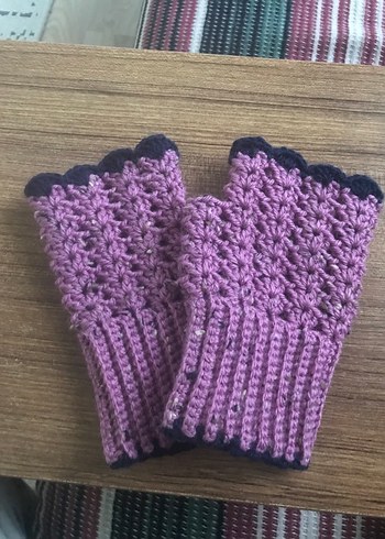 Pembe Mor arası Örgü Kadın Eldiveni - Görsel 2