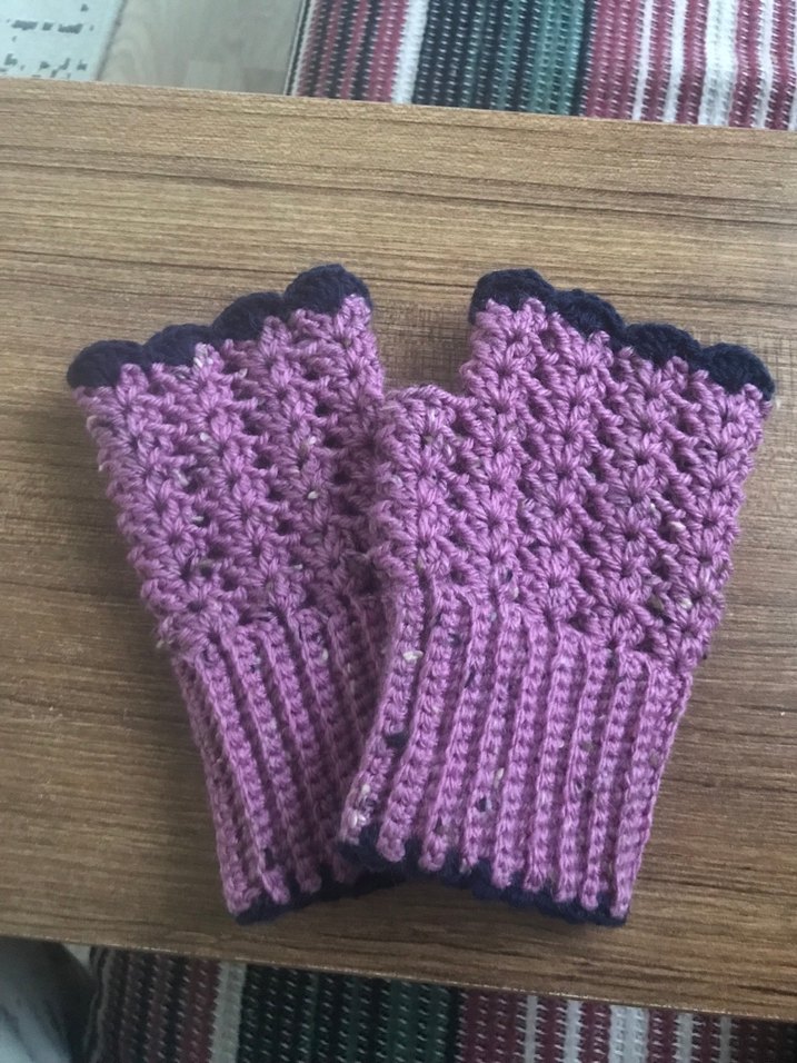 Pembe Mor arası Örgü Kadın Eldiveni - Görsel 2