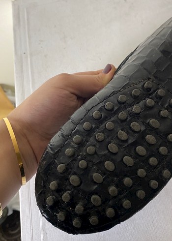 37 Beden Siyah Deri Yılan Desenli Dolgu Topuklu Kadın Loafer