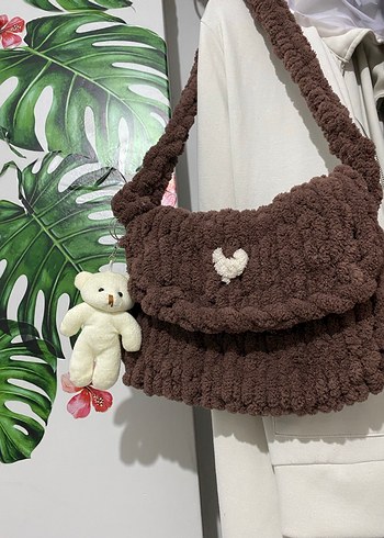 Kahverengi Örgü puffy Kadın Çanta - Görsel 2