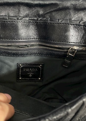 Beden siyah Renk Prada Zincir Detaylı Siyah Yılan Derisi Desenli Deri Çanta