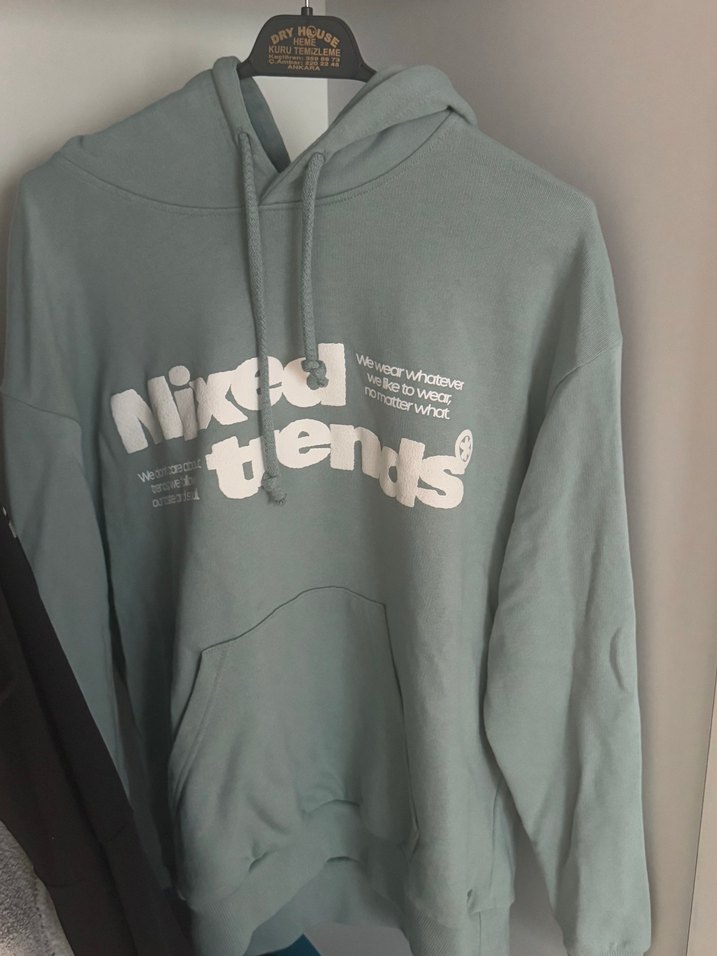 yeşil Kapüşonlu Baskılı Sweatshirt - Görsel 2