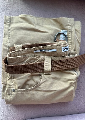 Bej Kemerli Kadın Midi kargo Pantolon - Görsel 2