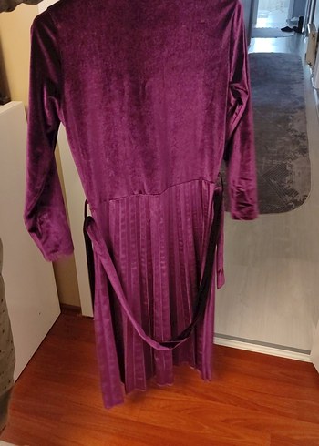 Kadın Mor Midi Kadife Elbise - Görsel 2