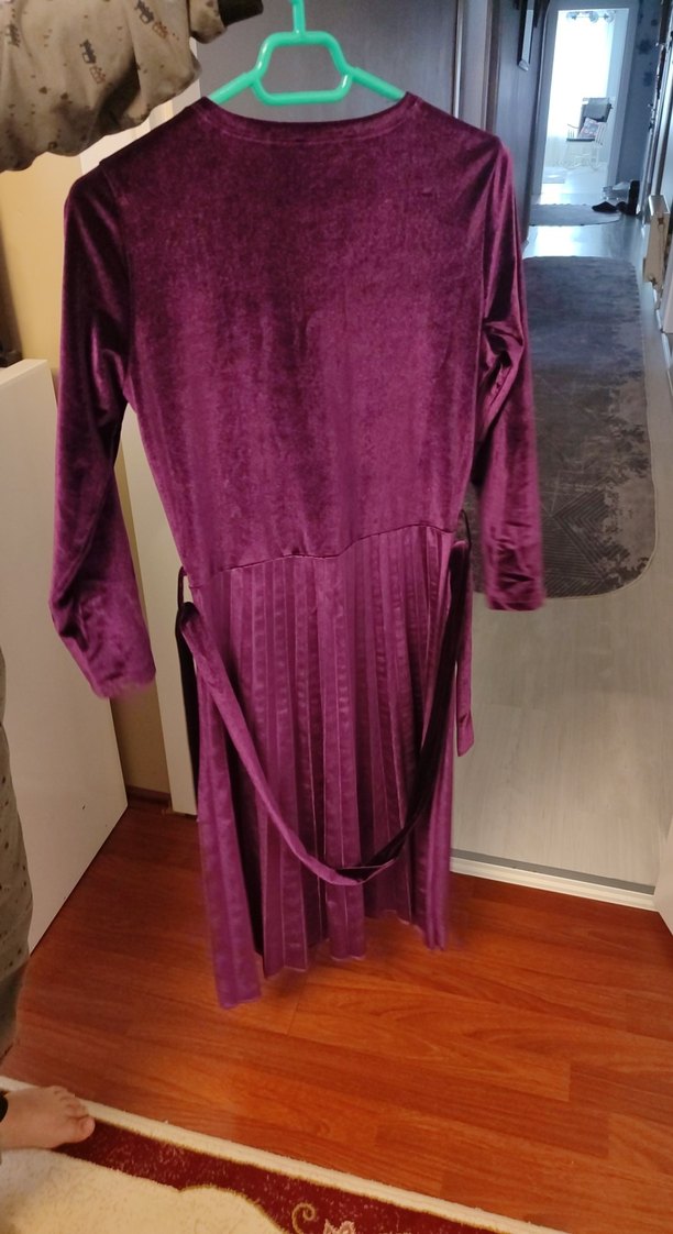 Kadın Mor Midi Kadife Elbise - Görsel 2