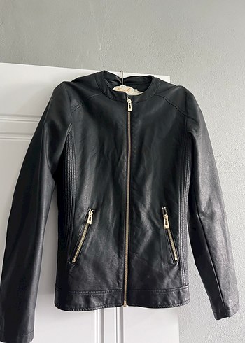 Siyah Deri Fermuarlı deri Ceket - Görsel 2