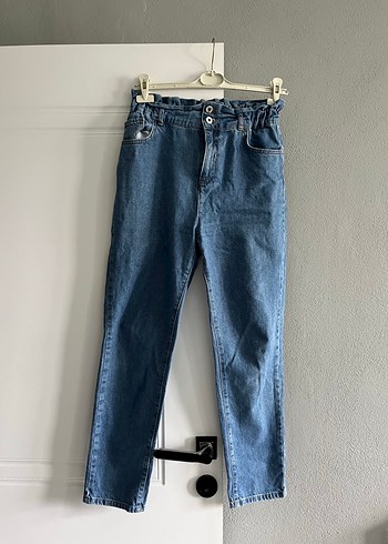 Kadın Mavi Bel Detaylı Bol Kesim Jean - Görsel 2